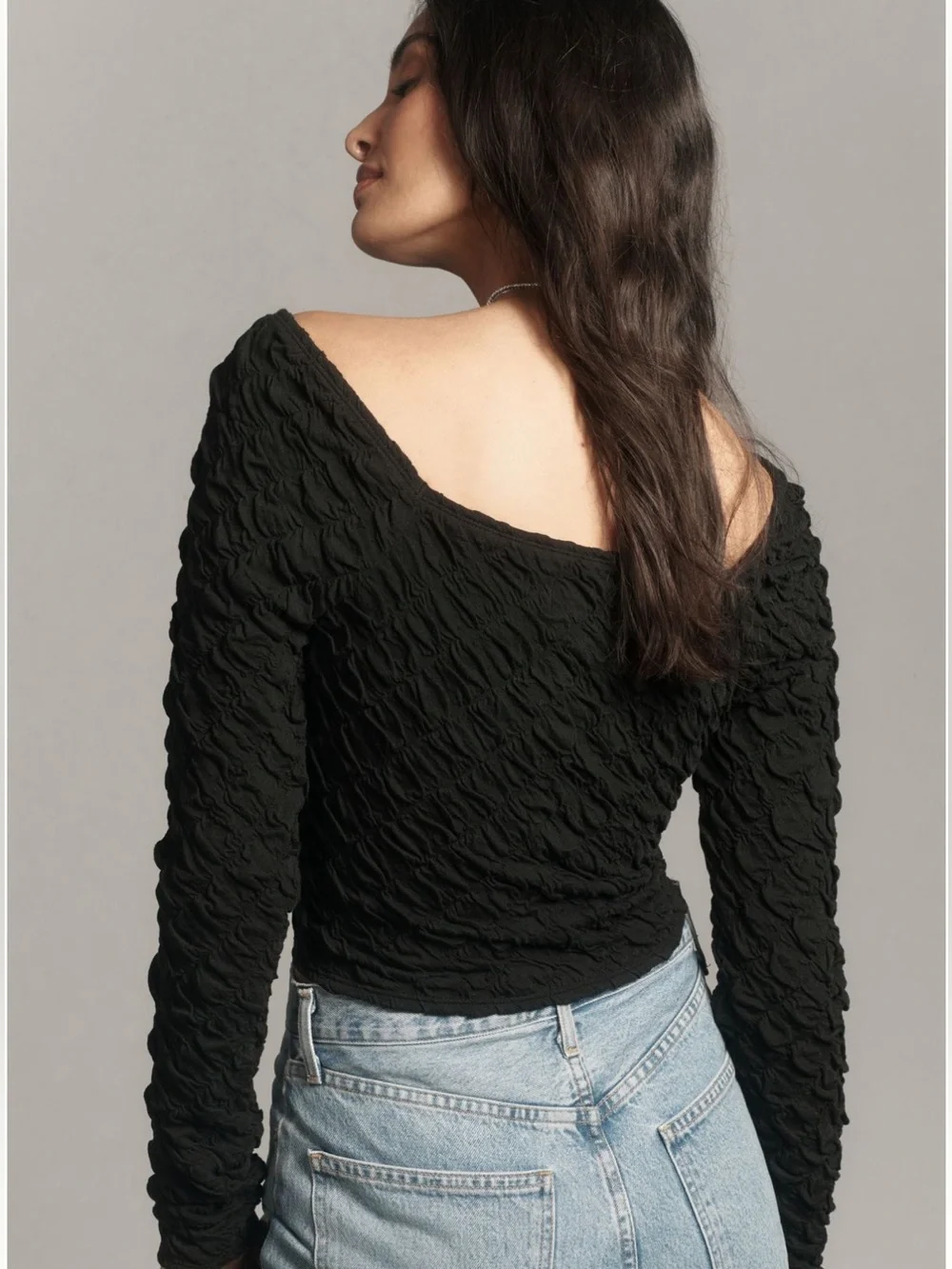 Anthropologie Maeve Long Sleeve Modern Popcorn Crop Top Size Small